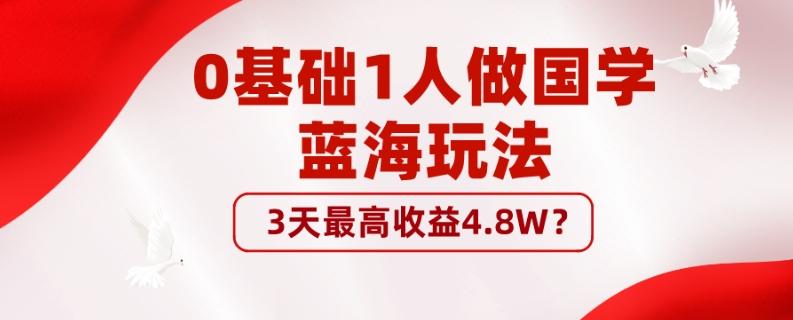 0基础1人做国学蓝海玩法，3天最高收益4.8W？-博库