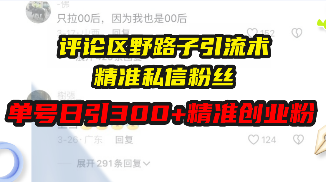 评论区野路子引流术，精准私信粉丝，单号日引流300+精准创业粉-博库