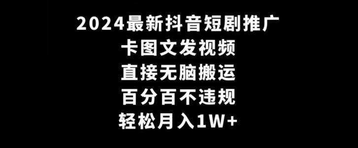 2024最新抖音短剧推广，卡图文发视频，直接无脑搬，百分百不违规，轻松月入1W+【揭秘】-博库