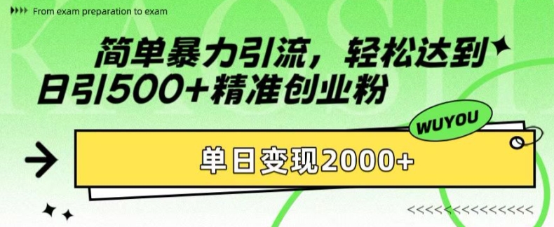 简单暴力引流，轻松达到日引500+精准创业粉，单日变现2k【揭秘】-博库