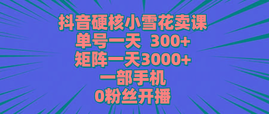 (9551期)抖音硬核小雪花卖课，单号一天300+，矩阵一天3000+，一部手机0粉丝开播-博库